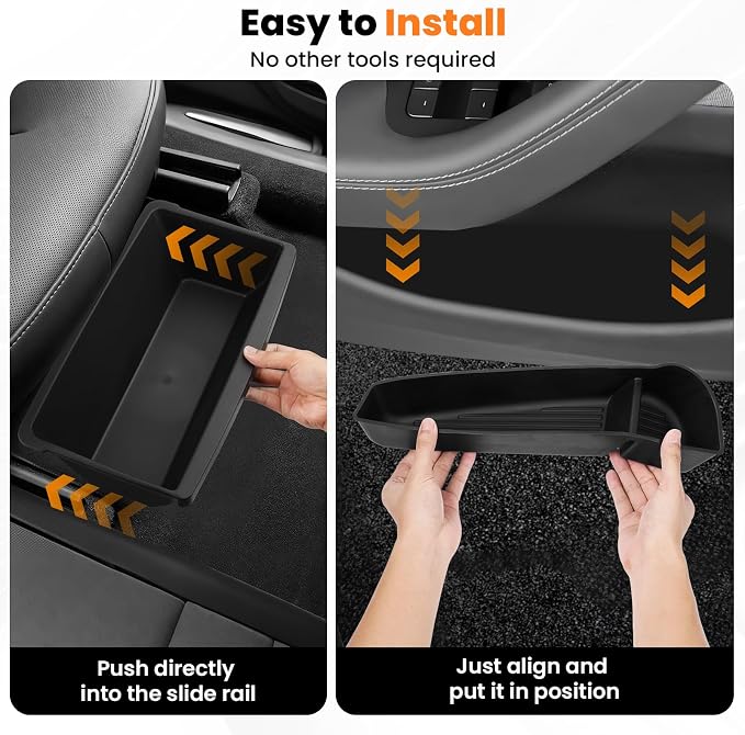 Canvcle 6PCS Under Seat Storage Box Organizer & Door Side Storage Box for 2025 2026 Tesla Model Y Juniper Accessories, Front Seats Underseat Storage Bins Door Tray Insert, Hidden Organizer TPE Black