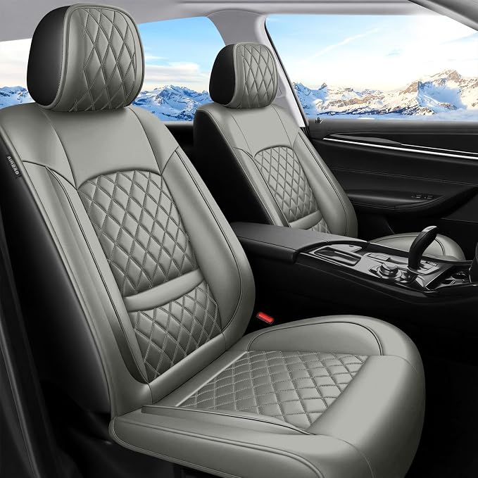 Fit Edge Car Seat Covers for Ford Edge 2007-2025 2026 - Luxury Leather, Anti-Slip, All-Weather, Waterproof & Breathable, Airbag Compatible, 2 Front Seats Only (Gray)