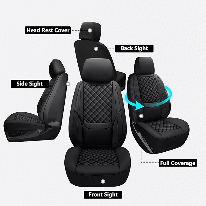 Silverado Seat Covers 2019-2026 Full Set, Truck Interior Sets Custom Fit for Chevy Chevrolet Silverado GMC Sierra 1500/2500/3500HD Crew/Double/Extended Cab with Lumbar Support, Black