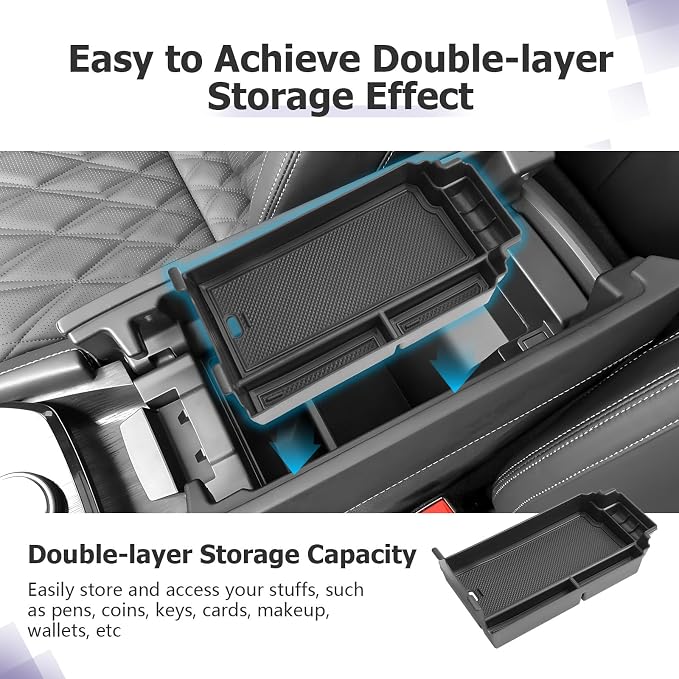 LUWU 2025 2026 Rogue Accessories for 2021 2022 2023 2024 2025 2026 Rogue Lower Center Console Tray Storage Box, Center Console Organizer Armrest Storage Box Black-trim 2-Pack