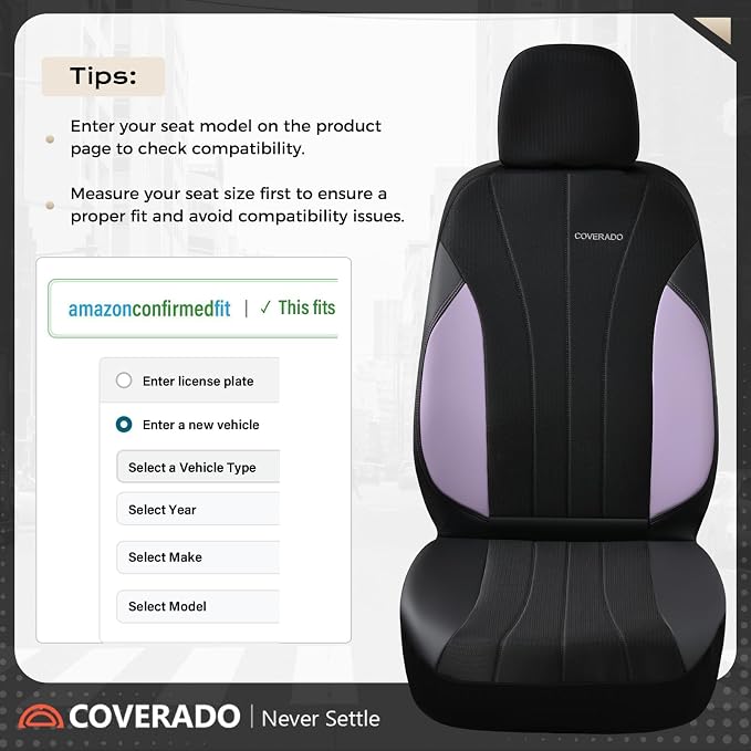 Coverado Car Seat Covers Full Set, Automotive Seat Covers 5-piece, Leather Car Protectors 5 Seats, Purple Auto Seat Covers Spill-Proof Design Universal Fit for SUV, Vans, Sedan, Truck