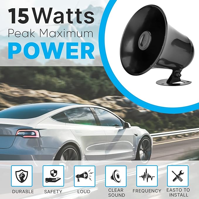 Outdoor Trumpet Car Horn Speaker 5” Pa Horn Speaker & RoadPro (RP-711) 24" Magnet Mount Stainless Steel CB Antenna Kit