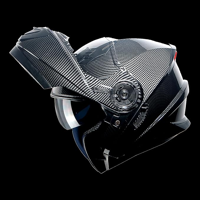 1Storm New Motorcycle Bike Modular Full Face Helmet Dual Visor with Rechargeable LED Tail Light: Modular901 Carbon Fiber Black