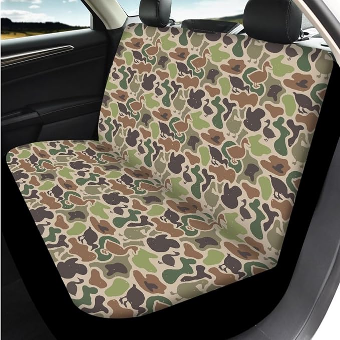 Bulopur Duck Hunting Camo Car Seat Covers Front and Backseat with Matching Steering Wheel Cover 15 Inch Center Console Pads Vehicle Seat Headrest Covers Keychain Automotive Interior Accessories Set