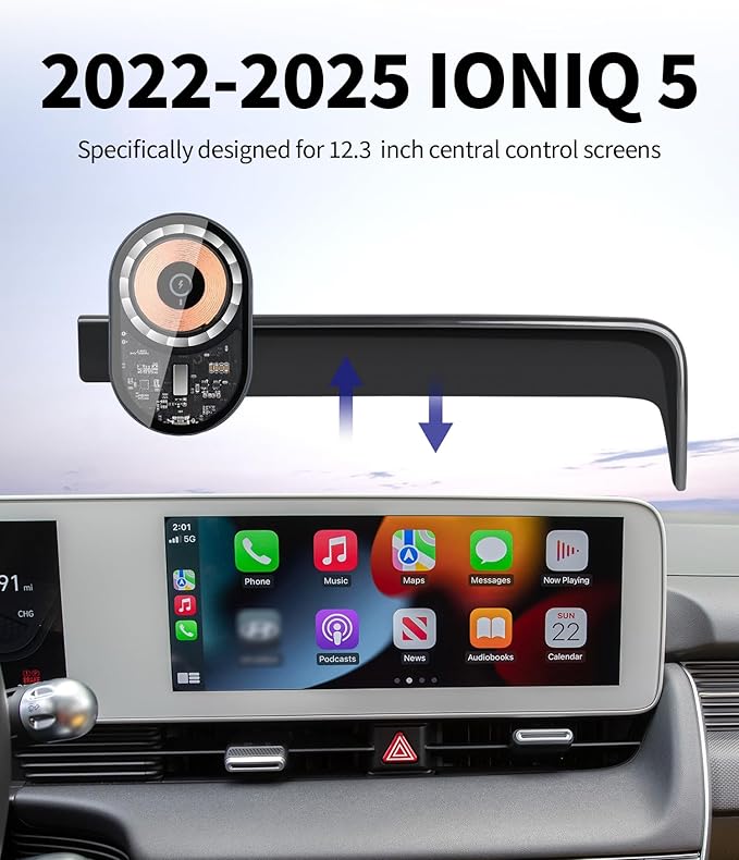 Wireless Charging car Phone Holder for Hyundai Ioniq 5 2022-2025 Accessories 12.3 inch Screen Fixed Clip,360° Rotation car Phone Mount Compatible with MagSafe