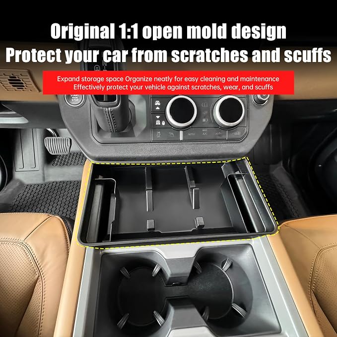 Console Storage Box for 2025-2026 Land Rover Defender 90 110 130 Upper Storage Compartment for Lower Center Console Organizer Tray Interior Trim Modification Accessories (Upper Storage Box)