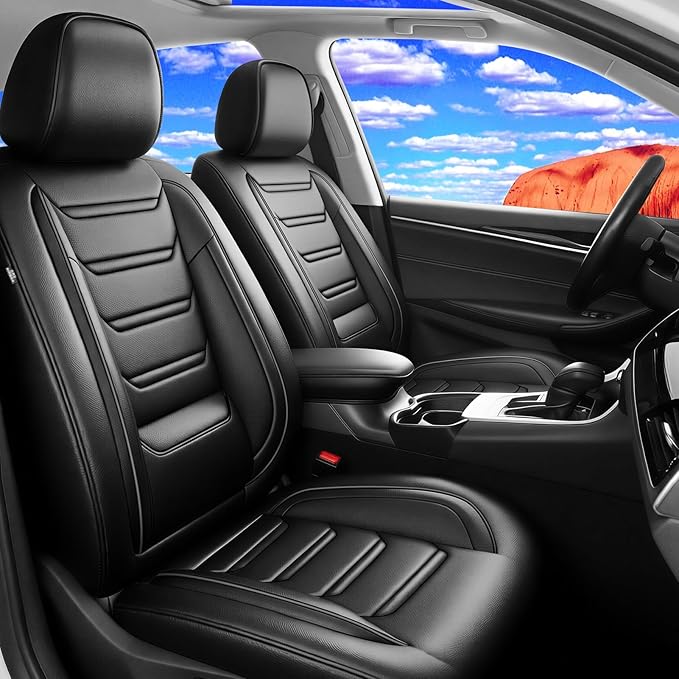 Fit SRX Car Seat Covers for Select Cadillac SRX 2010-2016 - Premium Full Coverage Leather, Airbag Compatible & Scratch-Resistant, Waterproof & All Weather Seat Protector, Full Set, Black