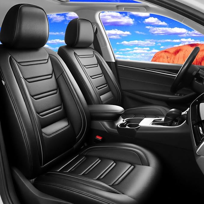 Fit XT4 Car Seat Covers for Select Cadillac XT4 2019-2026 - Premium Full Coverage Leather, Airbag Compatible & Scratch-Resistant, Waterproof & All Weather Seat Protector, Full Set, Black