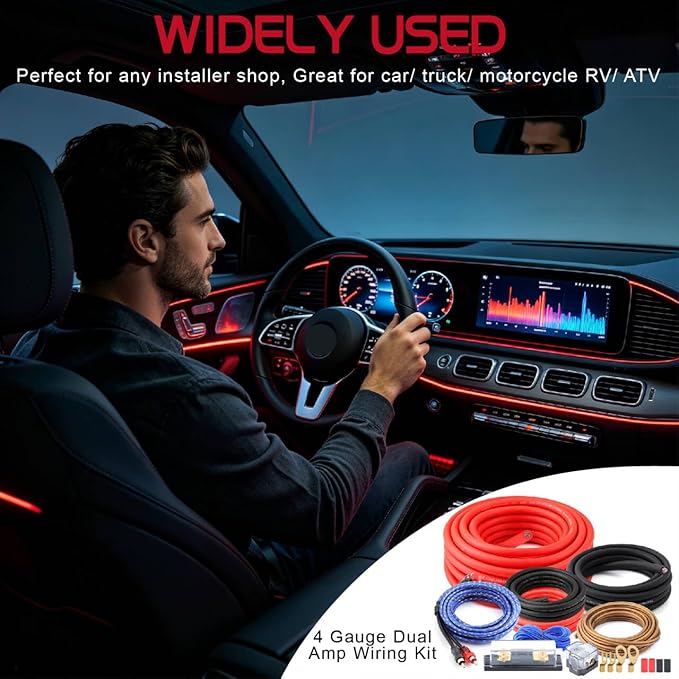 4 Gauge Dual Amp Wiring Kit Make Connections and Bring Power to Your Radio,Subwoofers and Speakers
