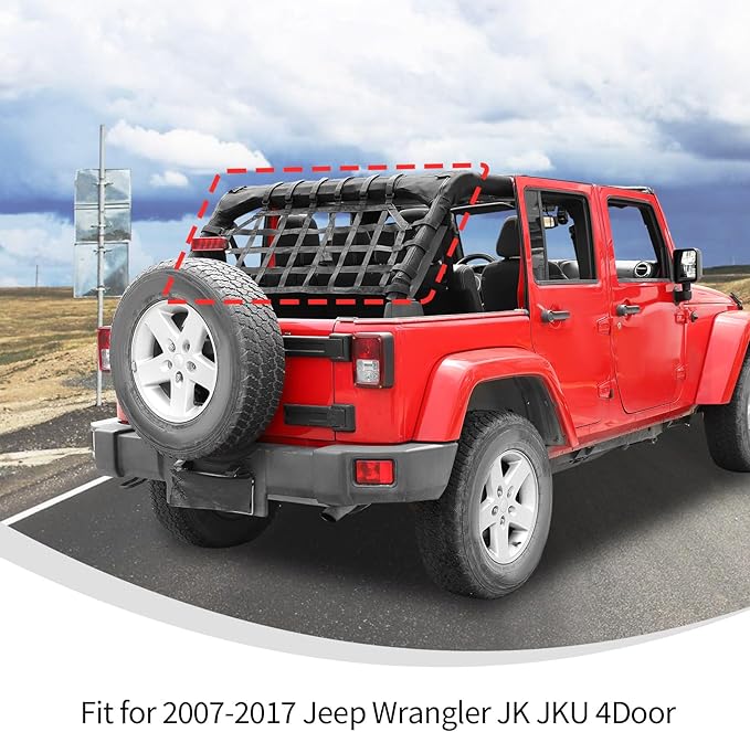 Linskip Heavy Duty Cargo Net Compatible with 2007-2017 Jeep Wrangler JK JKU 4Door, Trunk Divider Net for Jeep JK Exterior Accessories(Black)