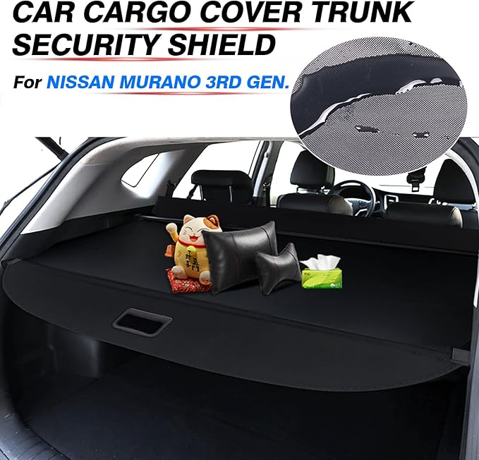 Powerty Cargo Cover for 2015-2024 Nissan Murano 2.5L/3.5L Retractable Trunk Cover for Murano Accessories Security Shielding Shade Cover No Gap