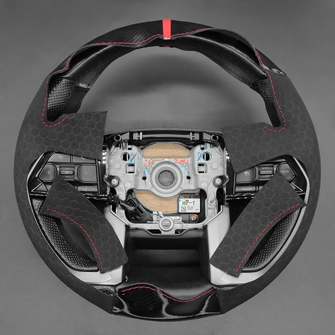MEWANT Steering Wheel Cover Compatible with Toyota Tacoma 2024 / Tundra 2022-2024 / Sequoia 2023-2024 Hand-Stitched Carbon Fiber&Suede Steering Wheel Wrap