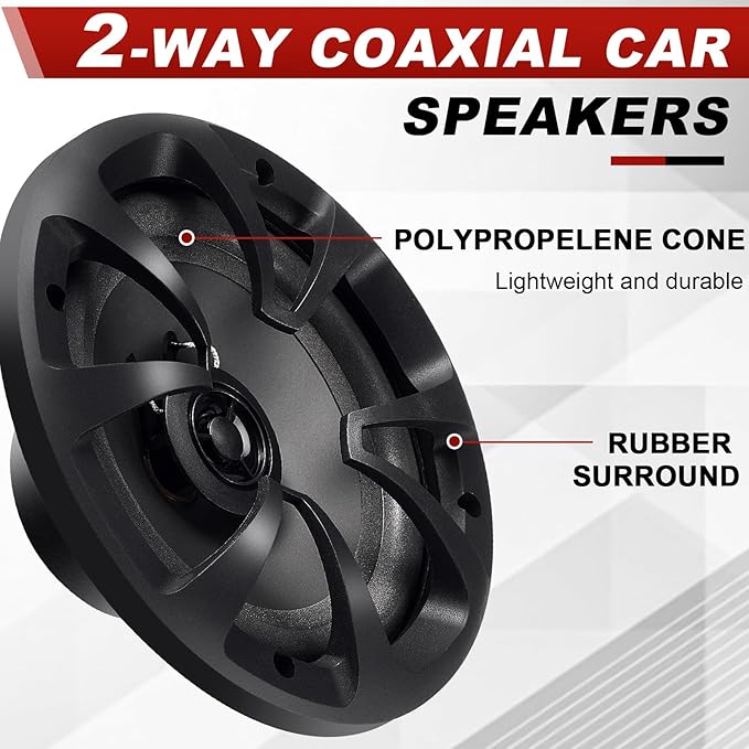 2 Pairs 2-Way Coaxial Car Audio Speakers Full Range Speakers with Powerful Sound and Easy Installation Enhanced Bass Response Black Car Loudspeaker (6.5")