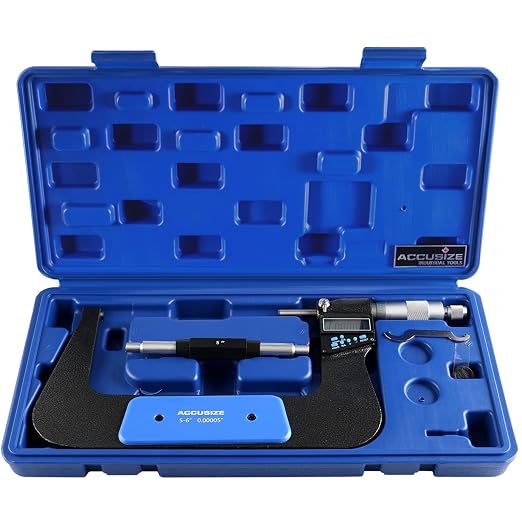 Accusize Industrial Tools 5-6''/125-150 mm 7 Keys Electronic Digital Outside Micrometers, 0.00005'' Or 0.001 mm Resolution, Ac21-6022 | IP54 Rated, 0.00005"/0.001 mm Resolution, 7-Key, ±0.003" Accuracy