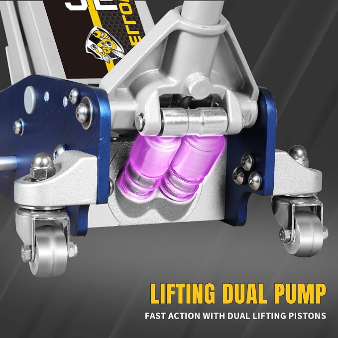 YELLOW JACKET Floor Jack 3 Ton Hydraulic Low Profile Aluminum and Steel Racing Car Jack with Fast Lifting Dual Pump for SUV,Truck, MVP,6600 lbs Capacity