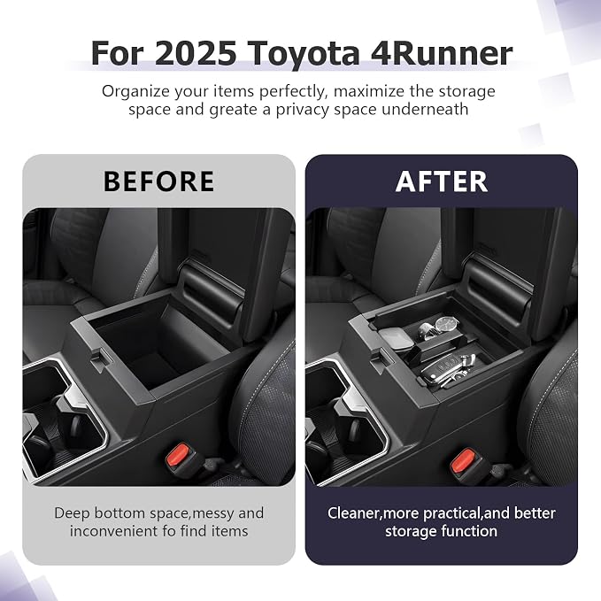 LUWU Center Console Organizer for 2025 2026 Toyota 4Runner (6th Gen) Interior Accessories Armrest Storage Box Glove Organizer Tray Insert ABS Material 2025 2026 4Runner Accessories with Handle