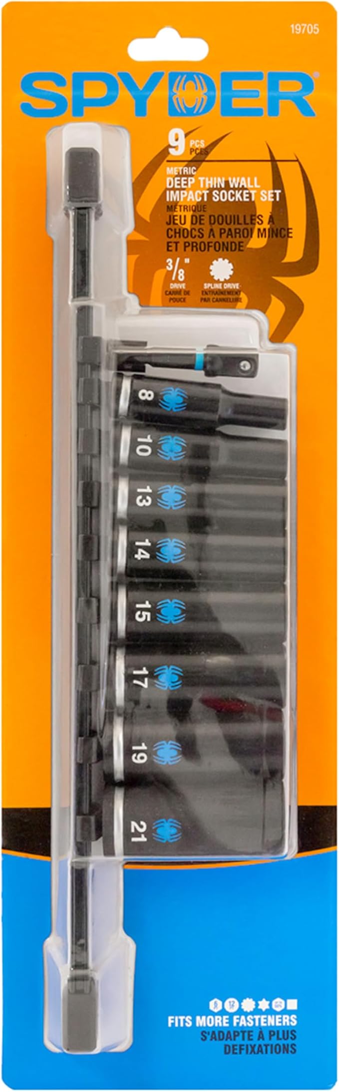 Spyder 9-Piece 3/8-Inch Drive Deep Thin-Walled Metric Impact Socket Set with Adapter (19705)