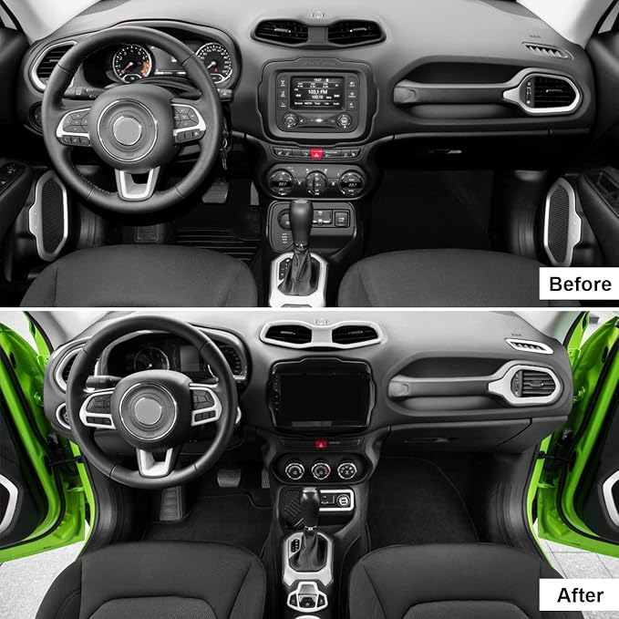 CheroCar 31 PCS Full Set Interior Decoration Trim Kit Steering Button Cover Door Handle Cover Air Outlet Cover Cup Holder Gear Cover Trim Door Speaker Cover for Jeep Renegade 2016-2018,White…