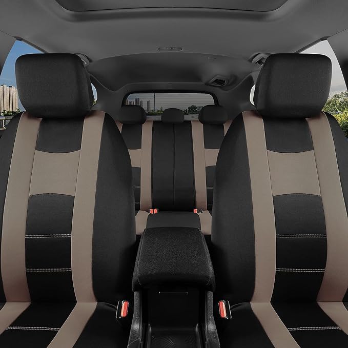 BDK carXS Seat Covers for Cars, Beige Two-Tone Car Seat Covers with Matching Back Seat Cover, Made to Fit Most Auto Truck Van SUV, Interior Car Accessories, Car Seat Cover Full Set