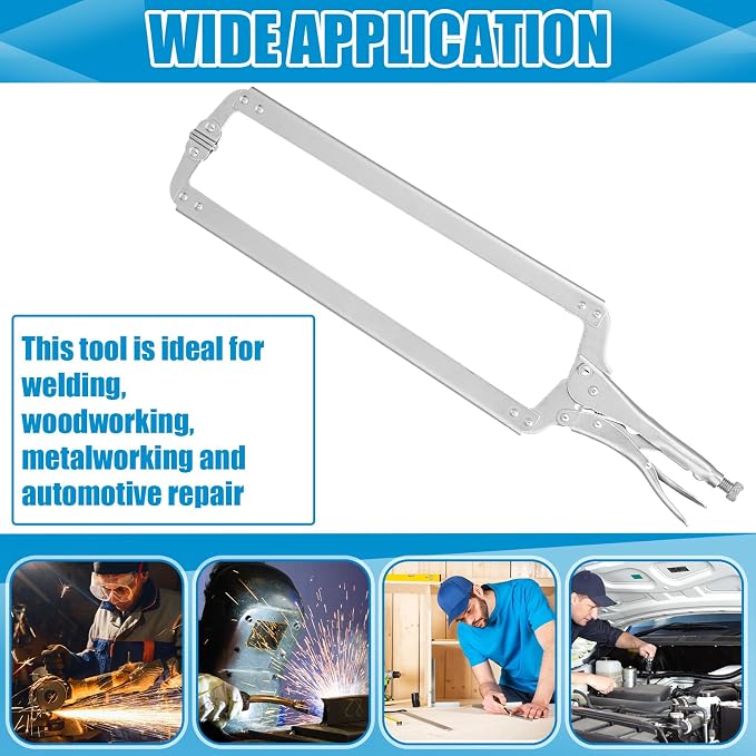 Yexiya 24 Inch C Clamps Locking Pliers Welding Table Clamps Heavy Duty Locking Pliers Large Opening Adjustable with Grip Swivel Pads Alloy Steel for Woodworking Repair Home Auto Workshop