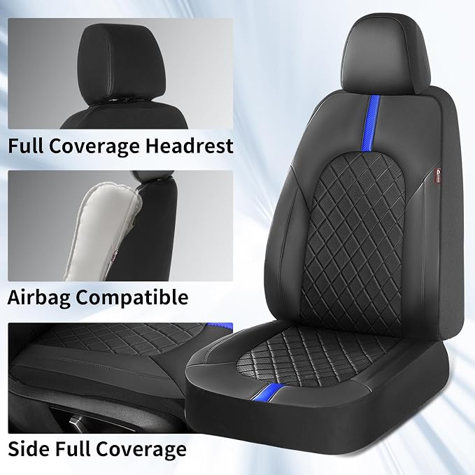 Coverado Car Seat Cover Protector Front Seats, Waterproof Front Seat Covers for SUV, Pickup Truck, Sedan, Automotive Vehicle Interior, Waterproof and Durable All Weather Protector (Black-Blue)