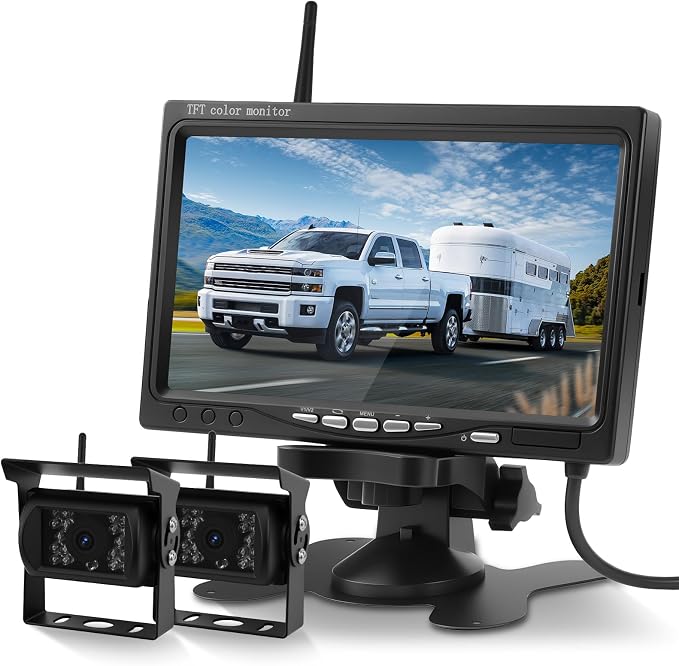 Backup Camera System Kit with 2 Cameras and 7 Inch HD Monitor IP69 Waterproof Night Vision Backup Camera Rear View Camera for Truck RV Van SUV Pickup