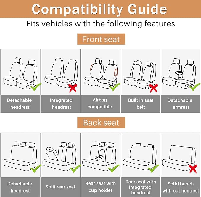 otoez Nappa Leather Car Seat Covers Full Set, Breathable Leather Automotive Seat Covers Front & Rear Seat Protectors with Lumbar Support, Universal Fit for Most Cars SUV Truck Sedan(Black+Orange)