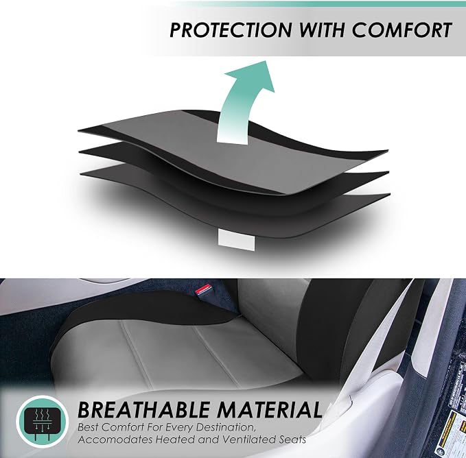 FH Group Car Seat Cover Airbag Compatible Full Set Gray Black Premium PU Leather - Split Bench Combo Vinyl Floor Mats Seat Covers Interior Accessories Universal Fit for Cars Trucks SUV