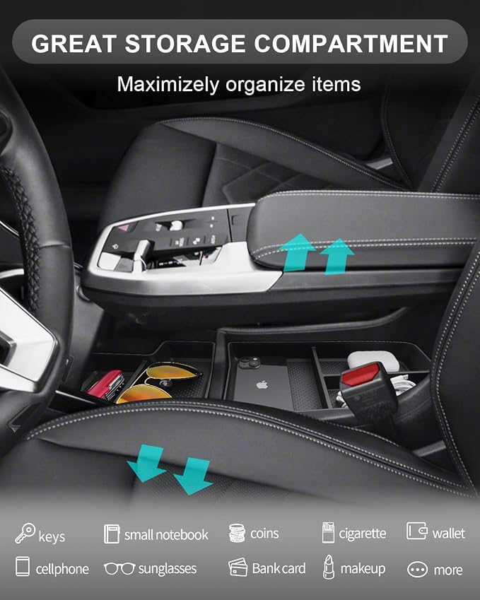 CDEFG 2Pcs for 2025 2026 BMW X1 Center Console Organizer for 2023 2024 2025 2026 BMW X1 U11 (xDrive28i/ M35i) Accessories Lower Console Organizer TPE Storage Box