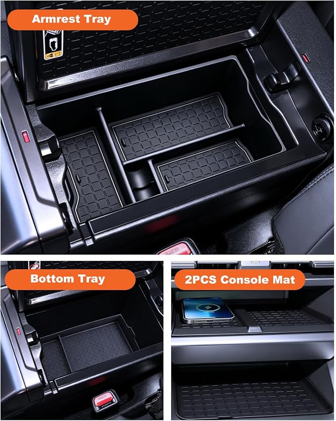 4PCS Center Console Organizer Tray Compatible with 2026 Toyota RAV4 Armrest Bottom Tray Center Console Silicone Pad 6th Gen RAV4 Hybrid&PHEV Interior Accessories- Not for Limited