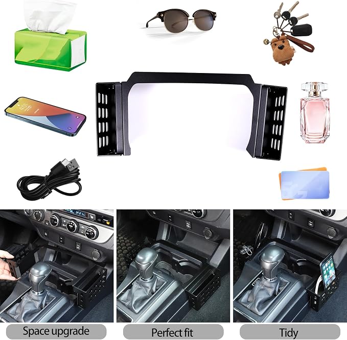 Lcojicep Central Control Storage Box Compatible with Tacoma 2016-2022 Central Control Side Storage Box Gear Shifter Console Organizer Tray，Interior Organizer Accessories