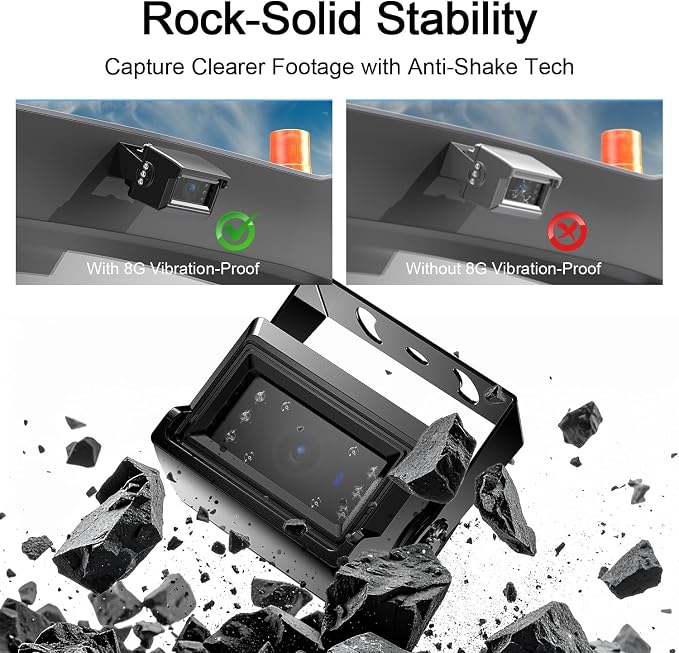 Fookoo 7" AHD 1080P Wired Backup Camera System Vibration-Proof for Tractor | Dual Split Screen Loop Recording IP69 Waterproof IR Night Vision Parking Lines for Excavator/Harvester/Agricultural Equipment