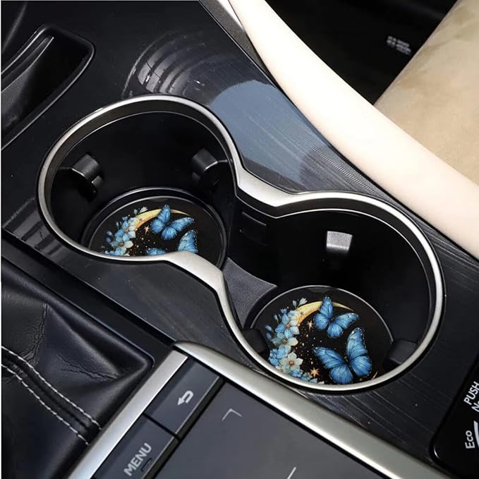 BIGCARJOB 15 Pcs Butterfly Car Interior Sets Moon Butterfly Car Seat Cover Full Set Vehicle Bucket Seat Cover Full Set Trash Can Car Seat Headrest Pillow Cover Seat Belt Pads