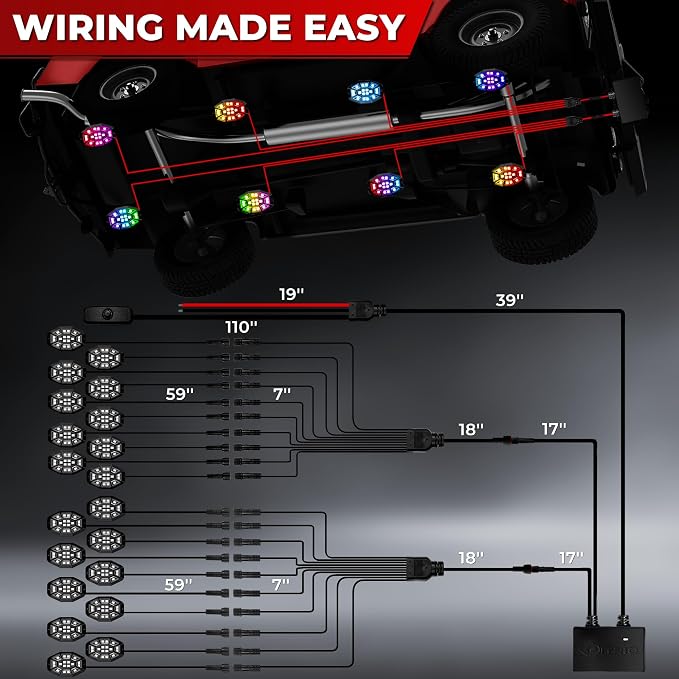 20 Pods 9 Sides RGB Rock Lights, App/2 Remote Control Led Underglow Lights Compatible with 12V Trucks Jeep UTV ATV Golf Cart, Brake Signal, Waterproof, Music Mode, Plug and Play, Multi-Color(Patented)