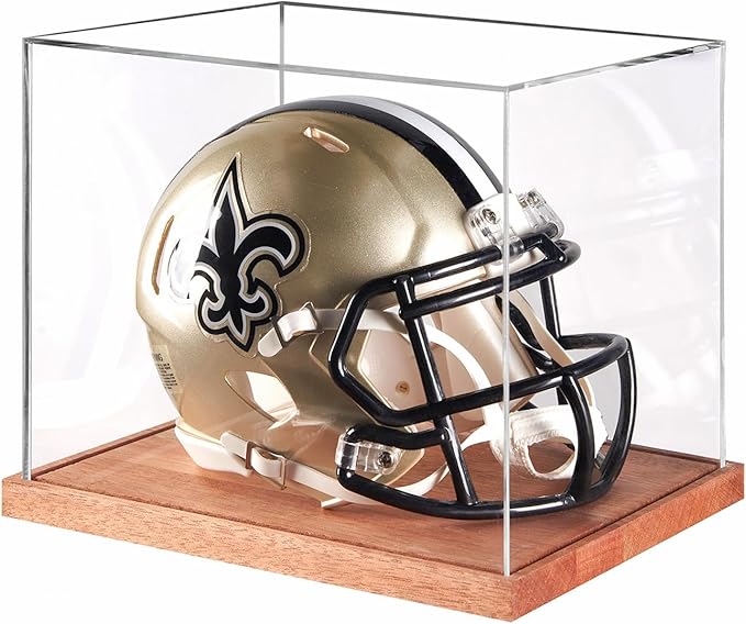 LITY Mini Helmet Display Case, No Assembly Required Acrylic Clear 1/2 Football Baseball Helmet Showcase, Solid Wood Base UV Protection Souvenirs and Collectibles Box, Ideal Gift for Sports Enthusiast