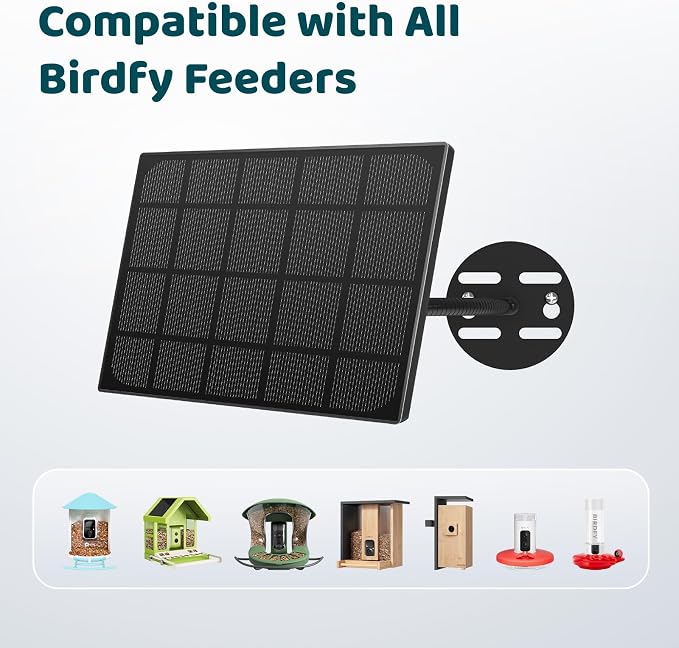 Birdfy 5W Solar Panel for Smart Bird Feeder Camera, Type-C Charger for Birdfy Feeder, 360° Adjustable Swivel Mount, IP65 Waterproof for Outdoors, 5W Continuously Power Supply (9.8ft Standard Cable)