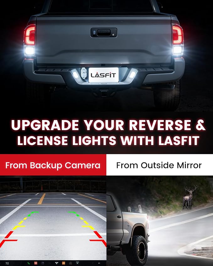 LASFIT 921 LED Back Up Reverse Light Bulbs and 194 License Plate Light for Toyota Tacoma 2005-2022 2023,194 168 2825/921 912 W5W Canbus White Combo Kit, 6000K, Non-Polarity, Pack of 4