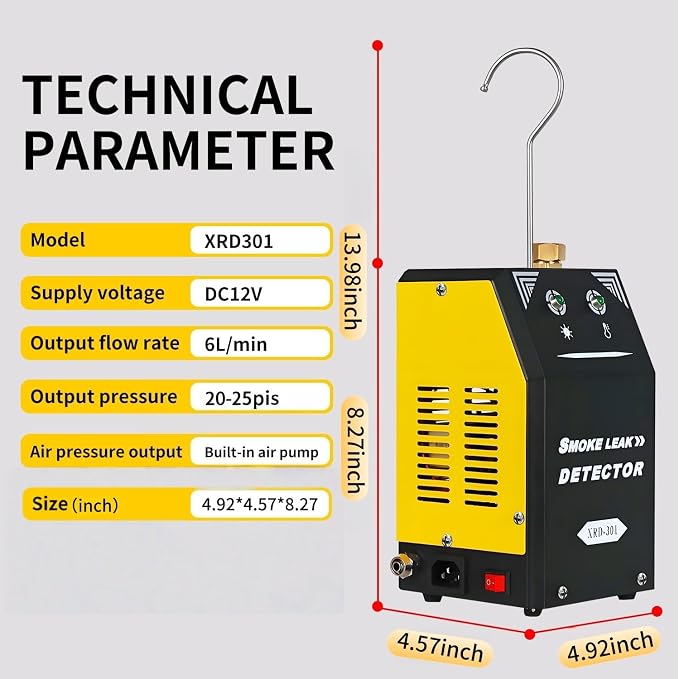 Automotive Smoke Machine with Built-in Air Pump & Compressor Motor – 12V DC EVAP Smoke Machine for Cars, Motorcycles, Trucks, Boats & ATVs
