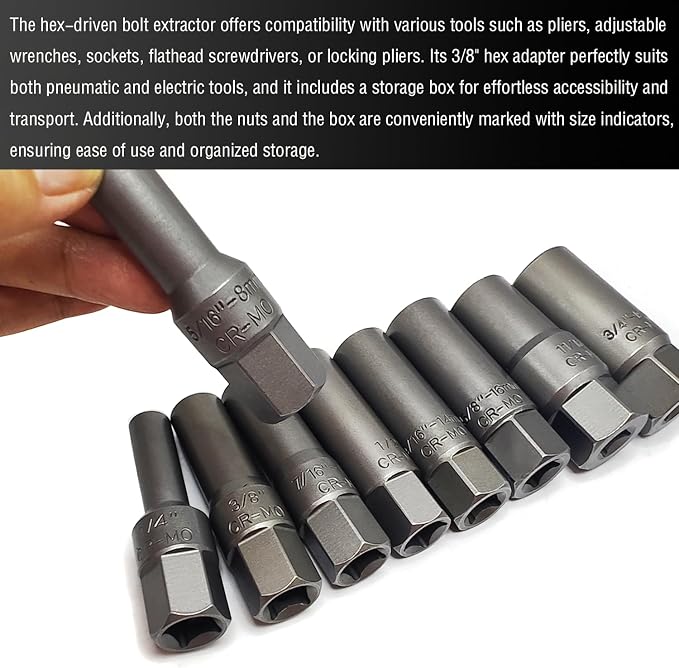 11PCS Spiral Type Deep Extractor Set, Stripped Bolt Remover Lug Nut Extractor Set, Spark Plug Easy-out Set, Lug Nut Removal Tool Set for Removing Deeply trapped and Broken Bolts, Studs.