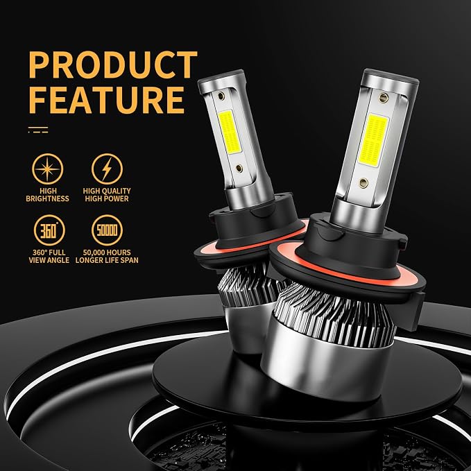 𝖧𝟣𝟥/𝟫𝟢𝟢𝟪 Bulbs 6500K Cool White 60000LM 900% Brighter, Plug and Play IP68 Waterproof Off-Road Lights, Pack of 2