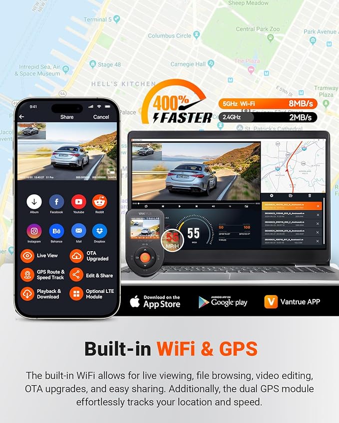 Vantrue S1 Pro Dash Cam Front and Rear, 60FPS STARVIS 2 Dash Camera, PlatePix™ Tech, AI Dual Dash Cam with ADAS & BSD, Night Vision Car Camera with 5G WiFi, GPS, Voice Control, 24/7 Parking Mode