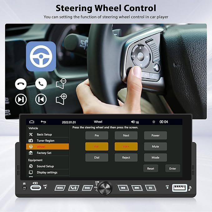 Inefala 6.86" Wireless Carplay Car Stereo Single Din Touchscreen Radio Android Auto Bluetooth 5.2 Backup Camera Car Audio Receiver USB Type C FM EQ SWC MIC