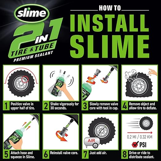 Slime 10194 2-in-1 Tire & Tube Sealant Puncture Repair Sealant, Premium, Prevent and Repair, Suitable for All Off-Highway Tires and Tubes, Non-Toxic, Eco-Friendly, 32 oz Bottle