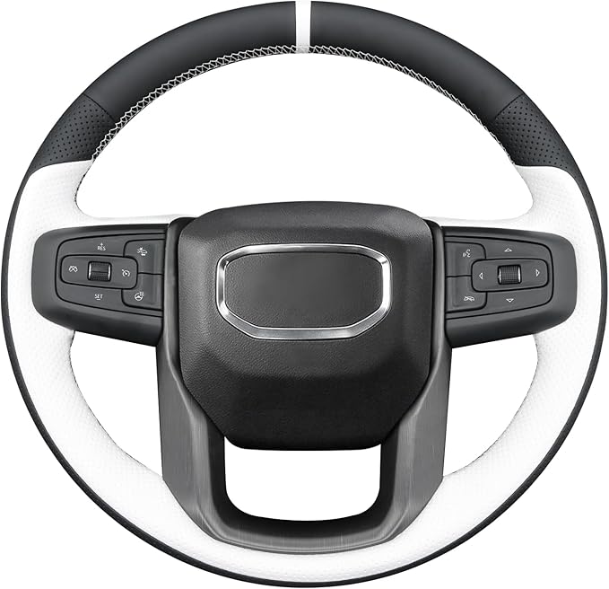MEWANT Hand Stitch 3D Style Real Leather Steering Wheel Protector Wrap Cover for GMC Sierra 1500 2019-2023/Sierra 1500 Limited 2022/Sierra 2500 2020-2024/Sierra 3500 2020-2024/Yukon 2021-2023