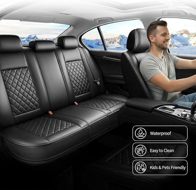 Fit Edge Car Seat Covers for Ford Edge 2007-2025 2026 - Luxury Leather, Anti-Slip, All-Weather Seat Cushions, Waterproof & Breathable, Airbag Compatible, Full 5-Seat Set (Black)