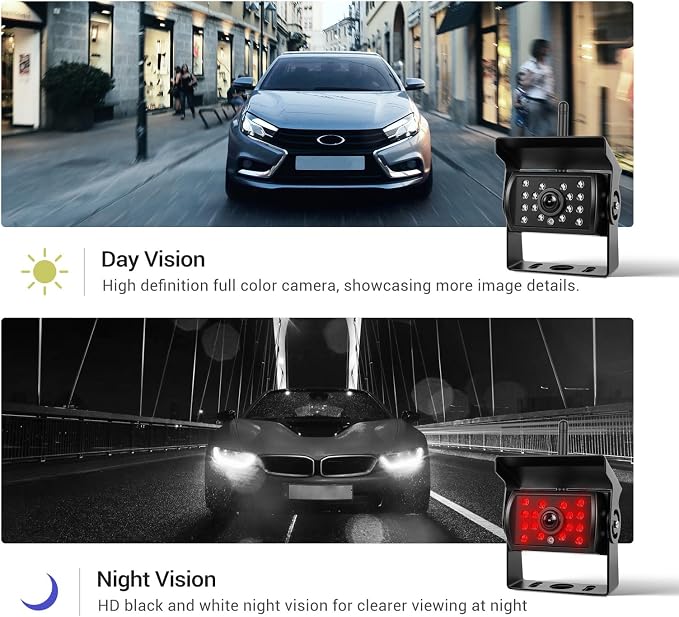 9 Inch Wireless Backup Camera System, Support up to 4 Cameras, 1080P HD 150° Wide Angle, IP68 Waterproof, 4 Split View, BSD Blind Spot Detection, 12-36V Wide Voltage for Truck RV Trailer Van