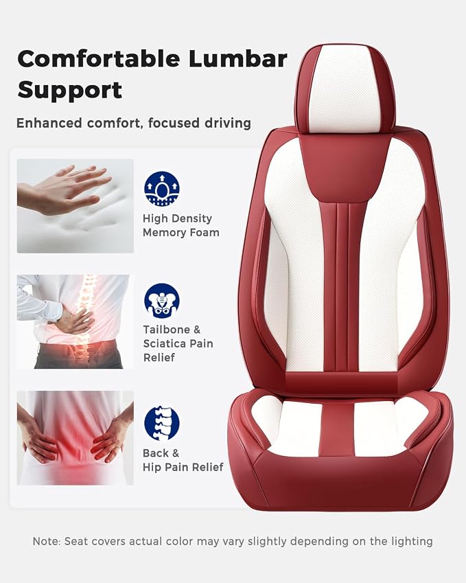 Huidasource Universal Car Seat Covers, Luxury Waterproof Faux Leather, Airbag Safe, Simple Installation, Stain Resistant, Ideal for Families and Pet Owners, Red & White