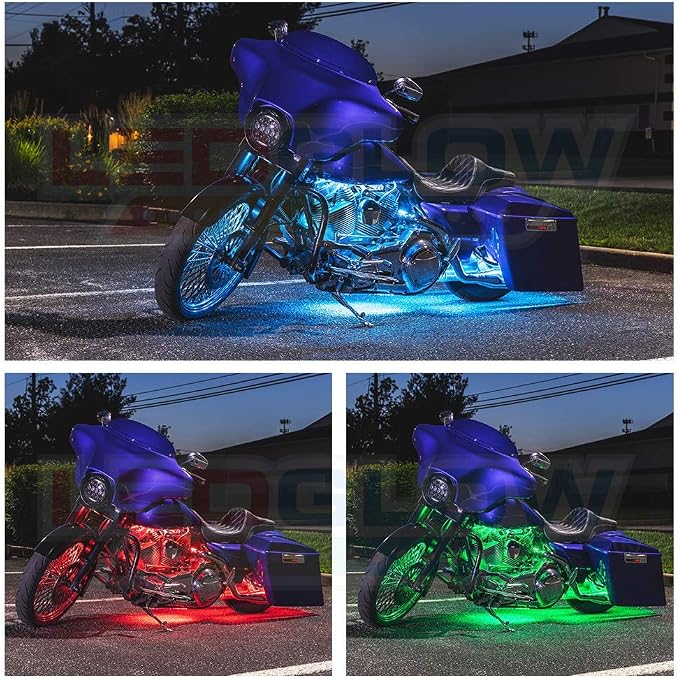 LEDGlow 10pc Advanced Million Color LED Motorcycle Accent Underlow Light Kit - 15 Solid Colors - 6 Patterns - Multi-Color Flexible Strips - Includes Waterproof Control Box & 2 Wireless Remotes