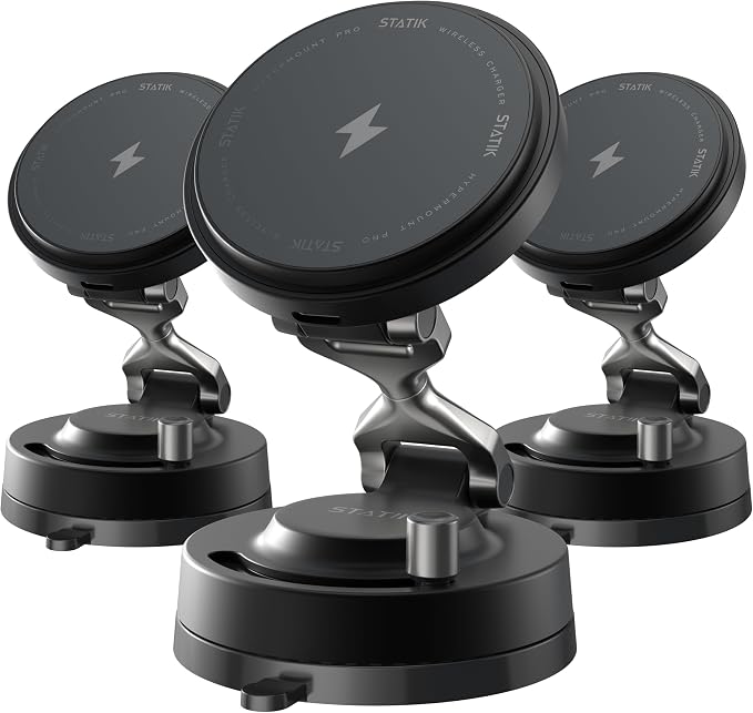 Statik HyperMount Pro Phone Mount, Magnetic Phone Holder, 15W Wireless Charging, MagSafe Car Mount, Works on Smooth & Lightly Textured Surfaces, iPhone and Android Compatible, Charging Cable Included