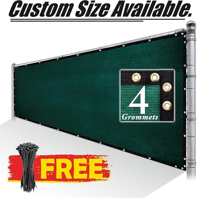 Royal Shade Custom Size 6' x 189' Green Fence Privacy Screen Windscreen Cover Netting Mesh Fabric Cloth - Cable Zip Ties Included (We Make Custom Size)